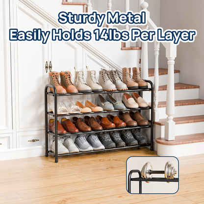 ENJOYBASICS Expandable Metal Shoe Racks for Closet, 4 Tier Adjustable Shoe Organizer Shelf, Black Free Standing Rack Storage for Entryway