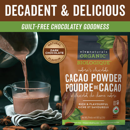 Viva Naturals Organic Cacao Powder, 2lb - Unsweetened Cocoa Powder With Rich Dark Chocolate Flavour, Perfect for Baking & Smoothies - Certified Vegan, Keto & Paleo, Gluten-Free & Non-GMO, 907 g