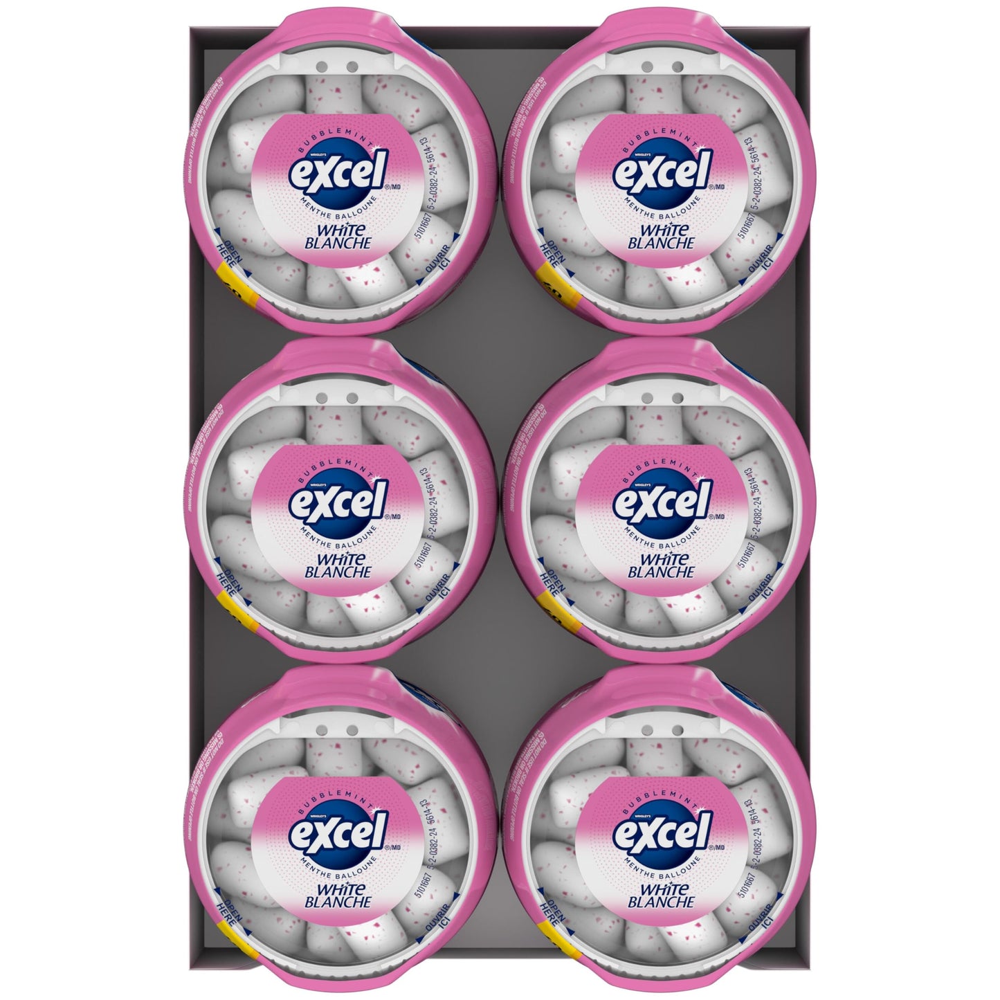 EXCEL White, Bubblemint Flavoured Sugar Free Chewing Gum, 60 Pieces, 6 Bottles - Available at All In One Marketplace Canada