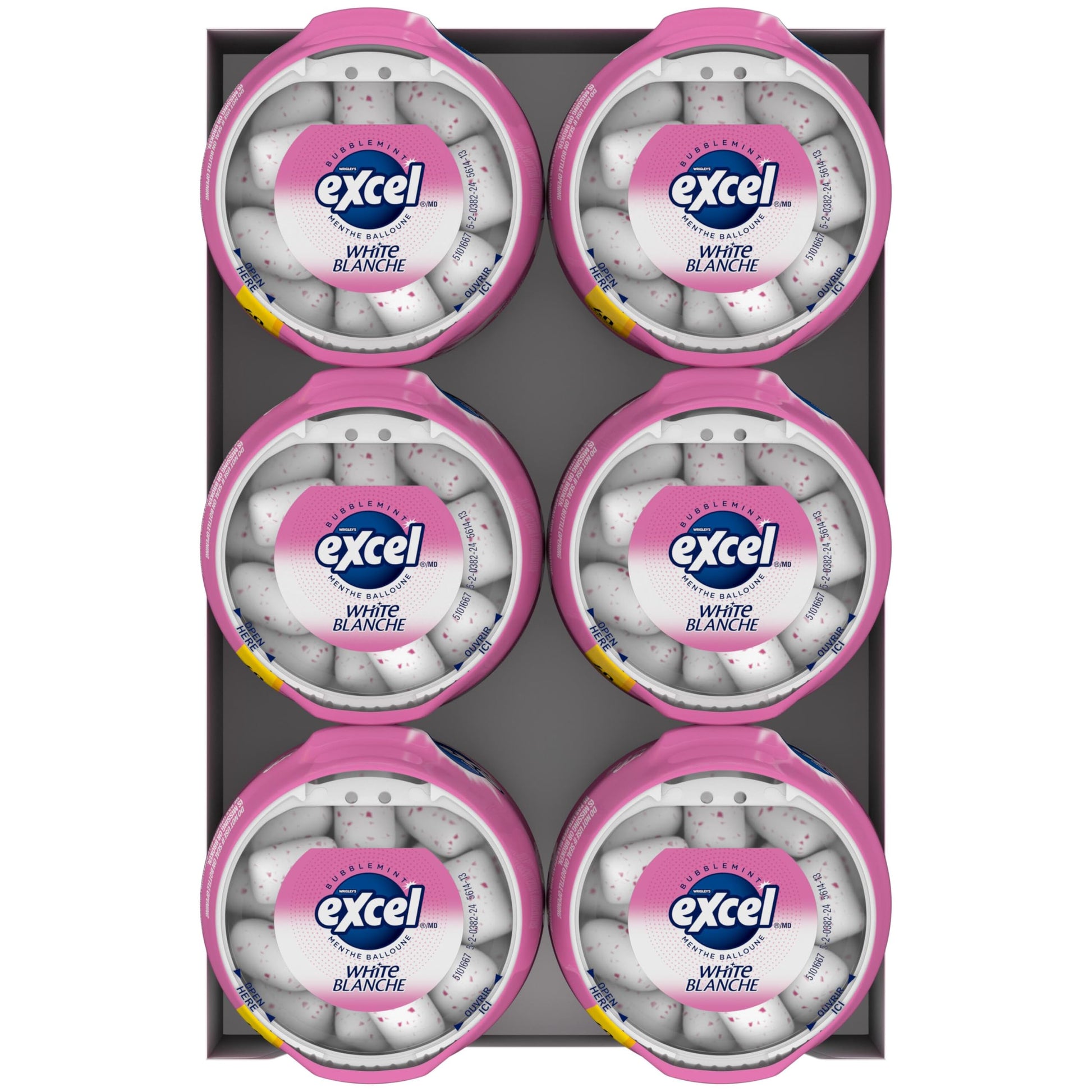 EXCEL White, Bubblemint Flavoured Sugar Free Chewing Gum, 60 Pieces, 6 Bottles - Available at All In One Marketplace Canada