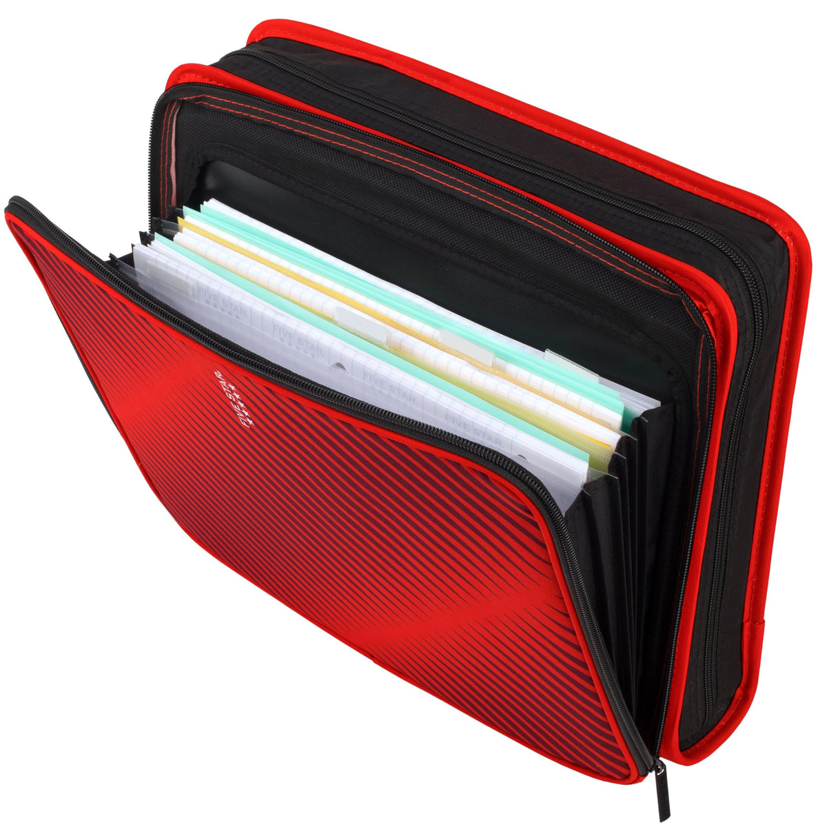 Five Star 2" Durable Zipper Binder, Includes 6 Pocket Expanding File, Red (72538)