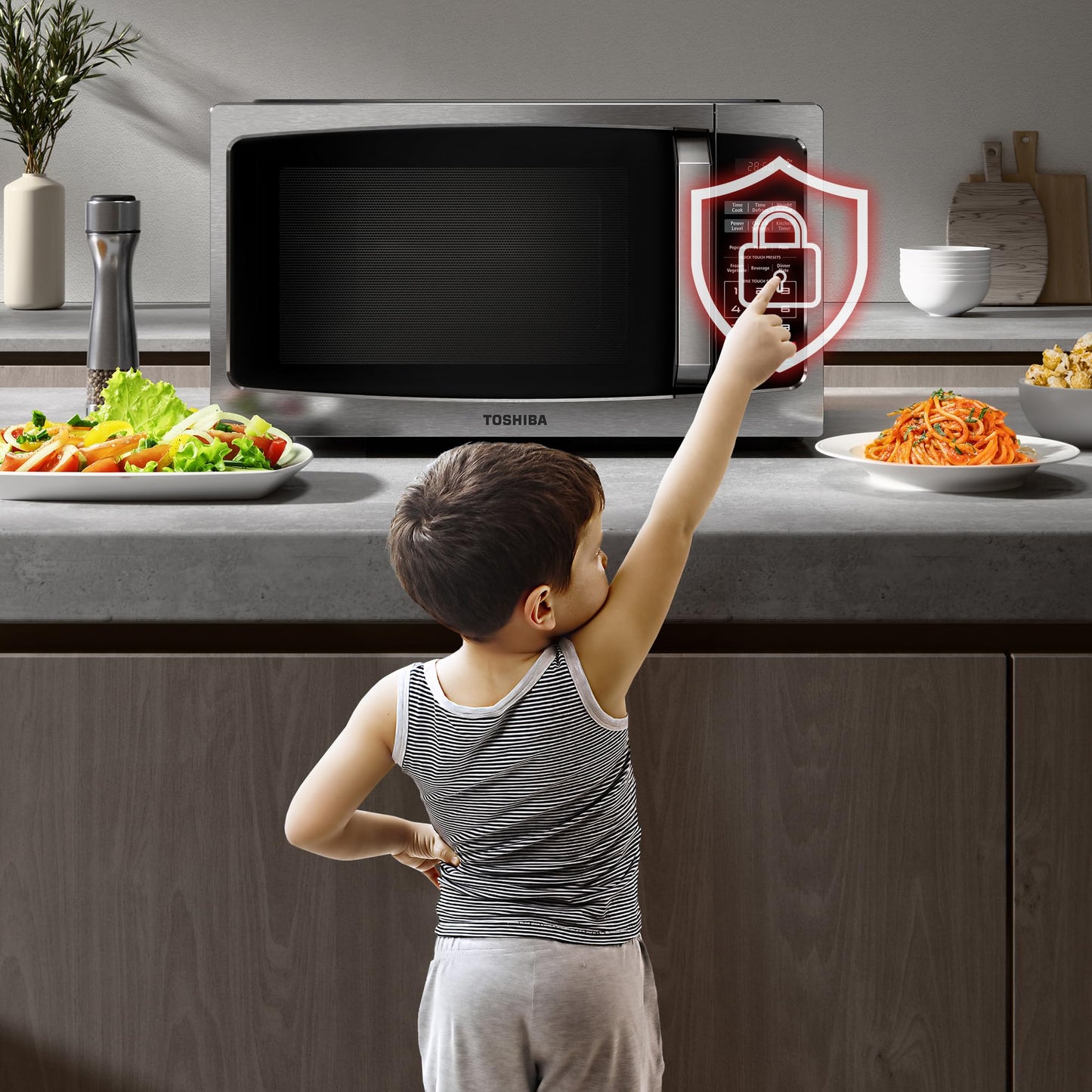 TOSHIBA ML-EM25P(SS)/CA Microwave Oven with Sound On/Off ECO Mode and LED Lighting, 0.9 Cu Ft/900W, Stainless Steel