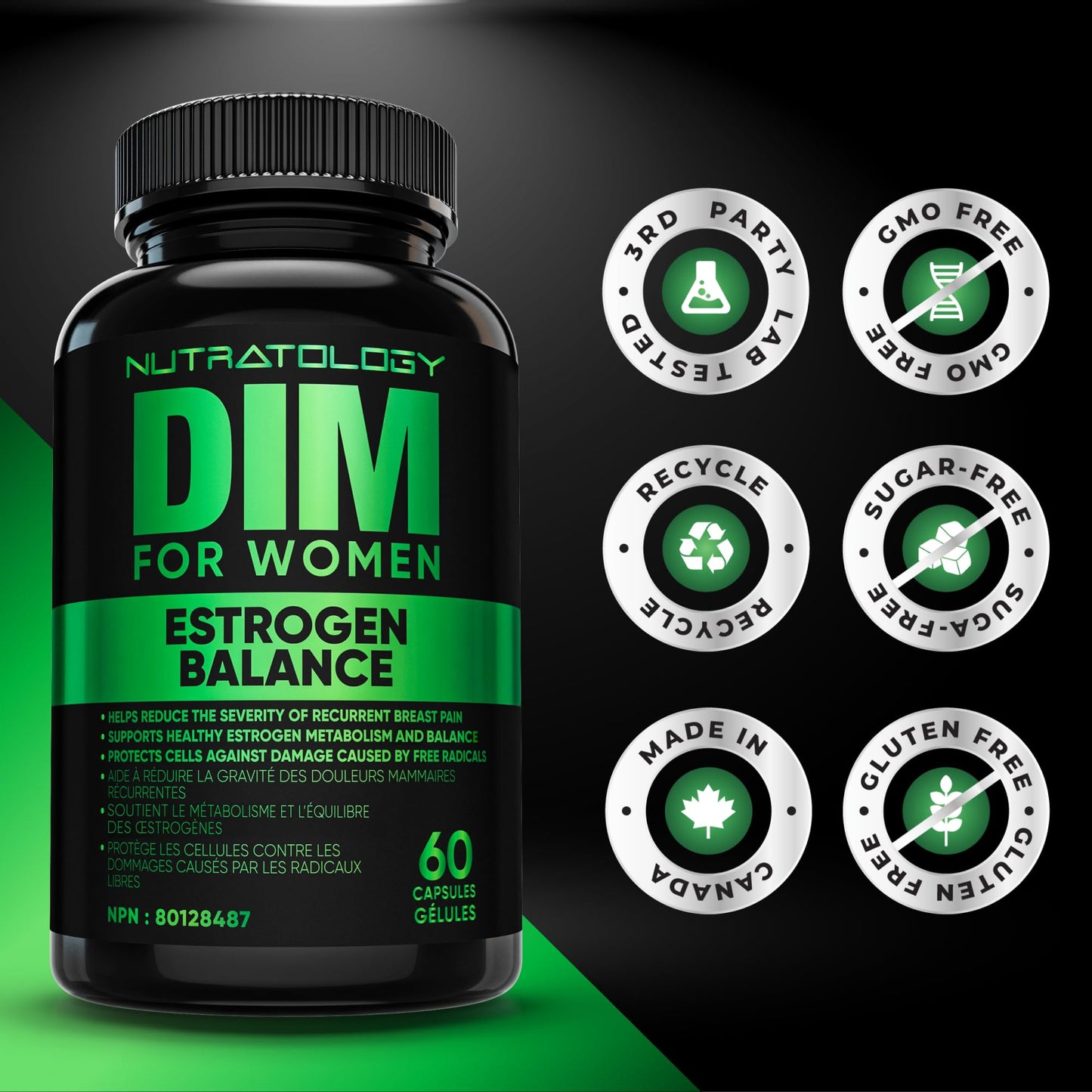 Nutratology® DIM Supplement For Women | Canadian-Made | Promotes Estrogen Balance & Metabolism - 200MG Per Capsule - Estrogen Supplements For Women | W/Black Pepper For Enhanced Absorption - 60 Caps - Available at All In One Marketplace Canada