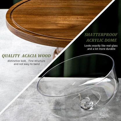 ANBOXIT Cake Stand with Dome Lid, Acacia Wood Cake Plate with Cover, Wooden Cake Display Stand with Acrylic Dome - Footed 🍁 All In One Marketplace Canada