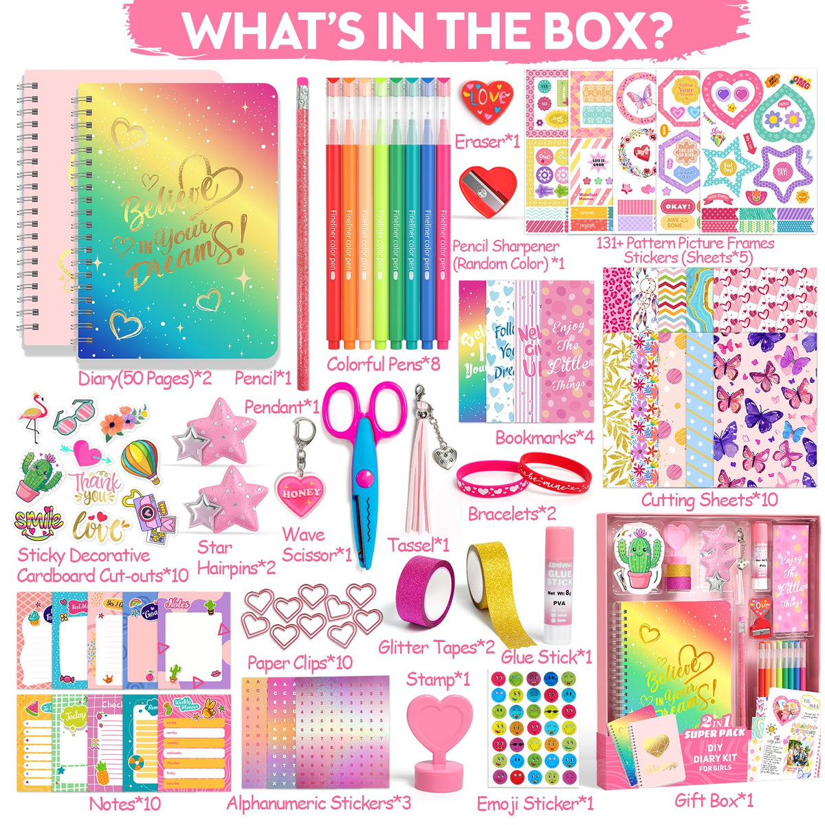 Axirata 2-Pack DIY Journal Kit for Girls, Journal Set for Tween & Teen Girls 6-8-14 Year Old, Art & Crafts Stationery Kit, Scrapbook & Diary Supplies Toy Set Birthday Christmas Ideal Gift for Girls 🍁 All In One Marketplace Canada