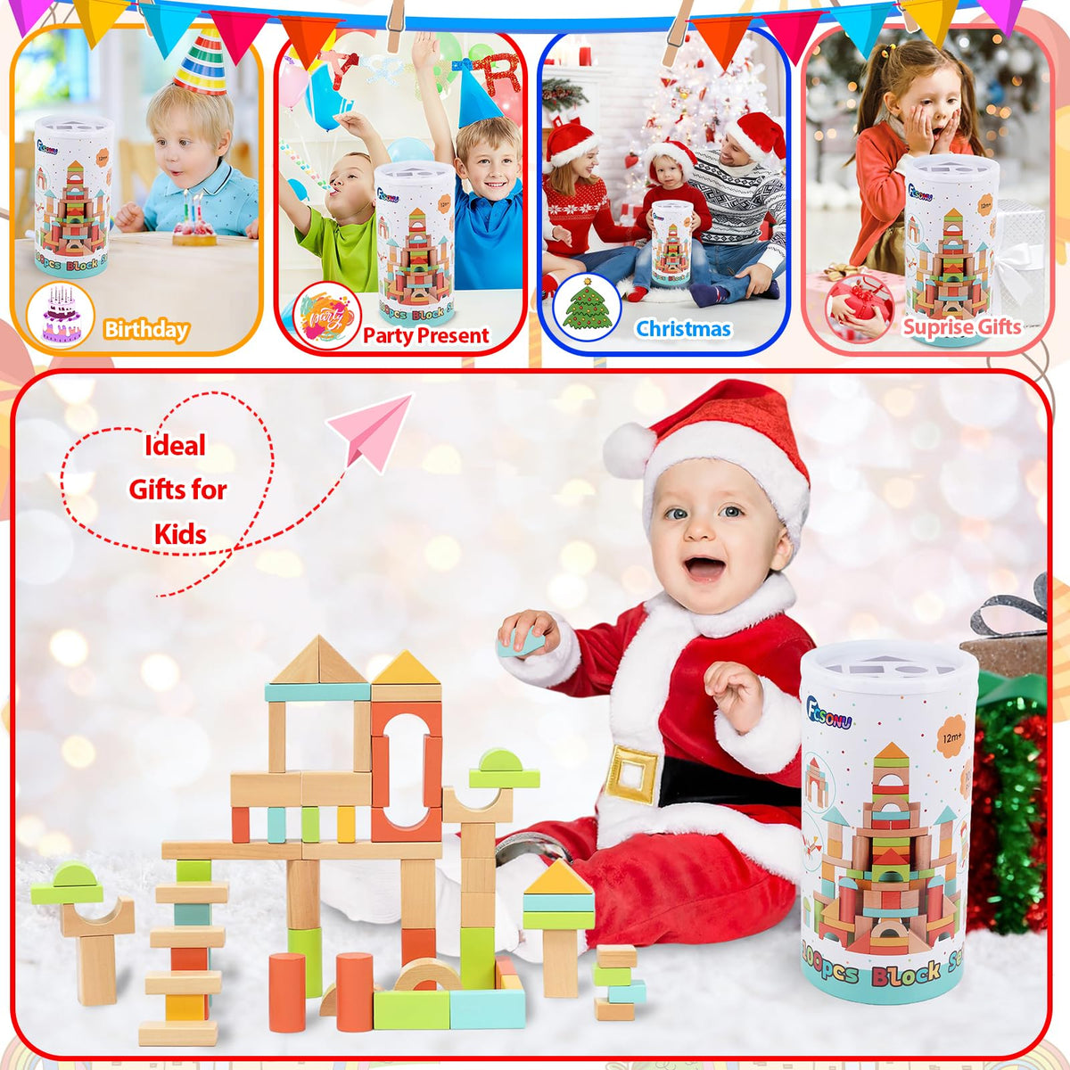 FCSONU Wooden Building Blocks for Toddlers Toys 1-3, Stacking Wooden Blocks 🍁 All In One Marketplace Canada
