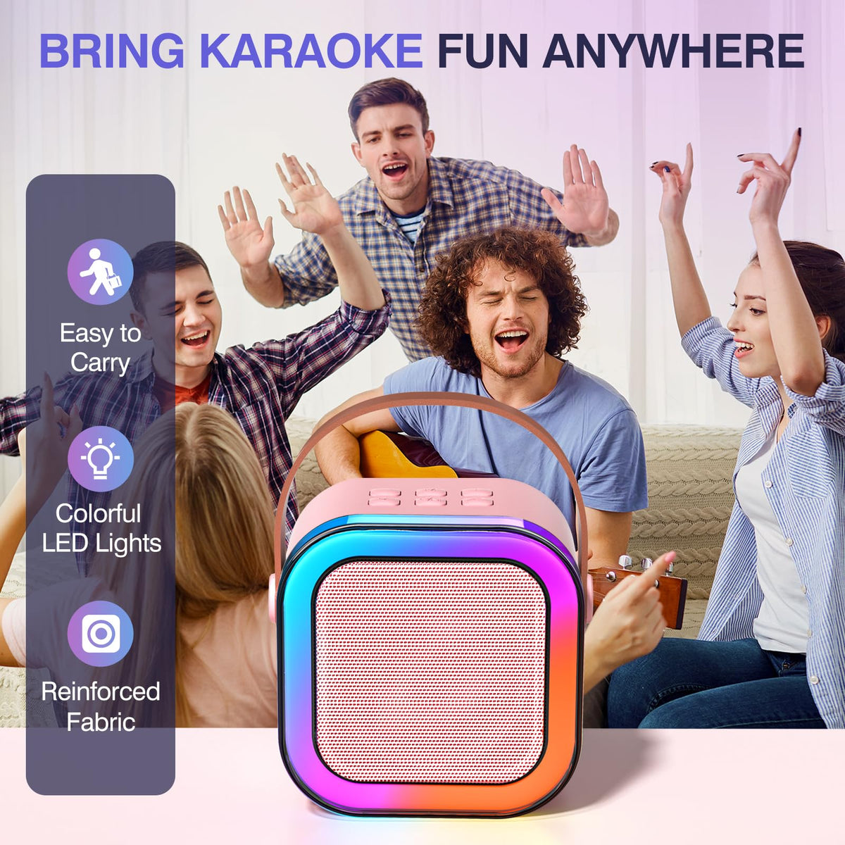 TAEMVV Mini Karaoke Machine for Kids,Portable BT Speaker with 2 Wireless Microphones and LED Light Holiday Birthday Gift Toy for Boys and Girls Teens Over 4,5,6,7,8,9,10,11,12+ Years Old(Pink) 🍁 All In One Marketplace Canada