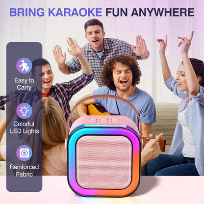TAEMVV Mini Karaoke Machine for Kids,Portable BT Speaker with 2 Wireless Microphones and LED Light Holiday Birthday Gift Toy for Boys and Girls Teens Over 4,5,6,7,8,9,10,11,12+ Years Old(Pink) 🍁 All In One Marketplace Canada