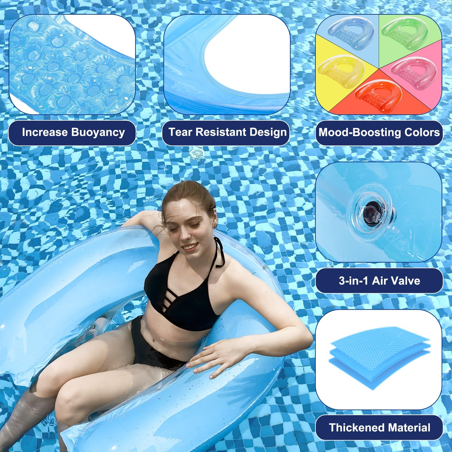 4 Pack Pool Floaties for Adults, Upgraded 52“X38 Adult Size Inflatable Pool Float Chair Floating Pool Chair Floaties for Adults Beaches, Lakes, Rivers, Parties