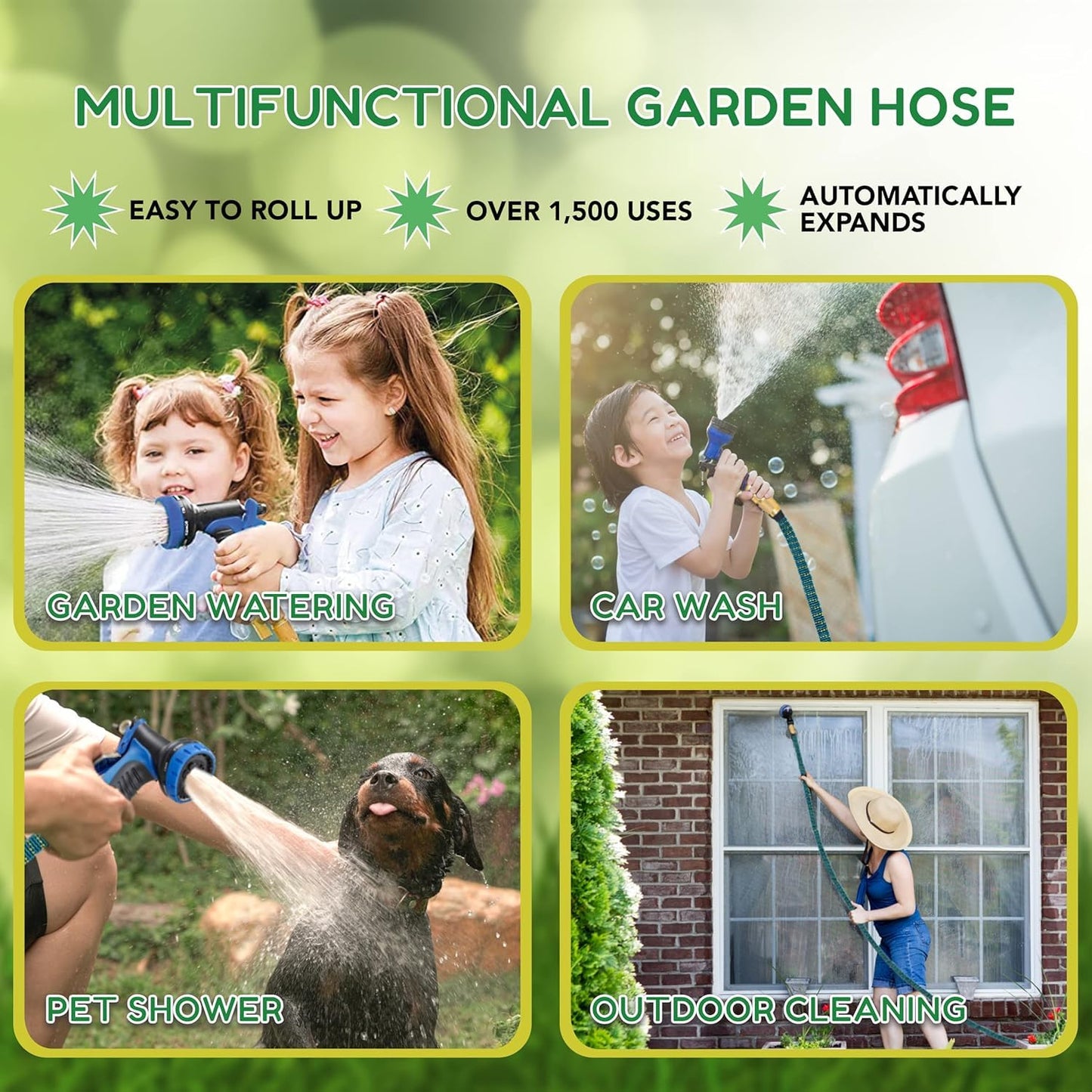 100ft Garden Hose with 10 Function Spray Nozzle, Expandable Garden Hose, 3/4" Easy Removal Solid Brass Connector, Flexible Water Hose, Extra Durable Material, Black&Blue by Luft - Available at All In One Marketplace Canada