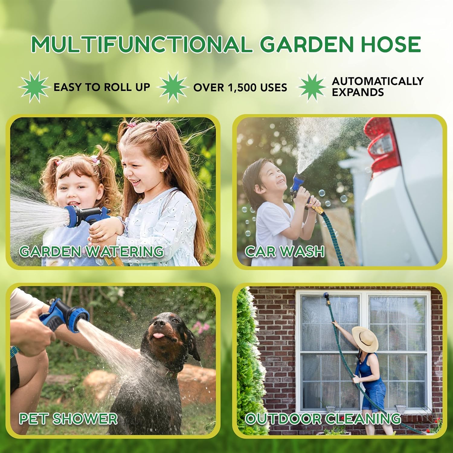 100ft Garden Hose with 10 Function Spray Nozzle, Expandable Garden Hose, 3/4" Easy Removal Solid Brass Connector, Flexible Water Hose, Extra Durable Material, Black&Blue by Luft - Available at All In One Marketplace Canada