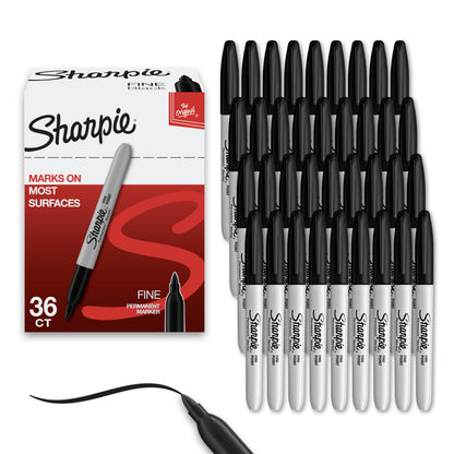 Sharpie Permanent Markers, Fine Point, Black, 36 Count