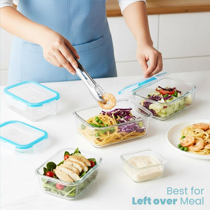 KICHLY 9 Pack Glass Container Food Storage with Airtight Lids, Leakproof Lunch Boxes, BPA-Free, Large, Small and Round Meal Prep Glass Storage Containers, Microwave Safe - Available at All In One Marketplace Canada