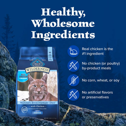 Blue Buffalo Wilderness Chicken Natural High-Protein Grain-Free Dry Food for Adult Indoor Cats, Real Chicken First, Antioxidant-Rich LifeSource Bits Support Immunity, Promotes Strong Muscles, 5 lbs.
