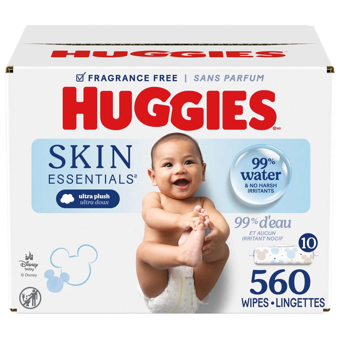 Huggies Skin Essentials Baby Wipes, Hypoallergenic, 99% Water, 10 Flip Top Packs (560 Wipes Total)