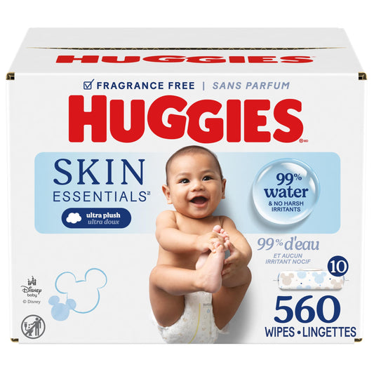 Huggies Skin Essentials Baby Wipes, Hypoallergenic, 99% Water, 10 Flip Top Packs (560 Wipes Total)