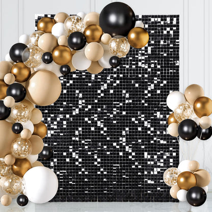 Panneaux de fond à paillettes noires 3 pi x 6 pi, mur scintillant décoratif, arrière-plan pour fête de remise de diplôme, anniversaire, Halloween, fiançailles, décoration à paillettes