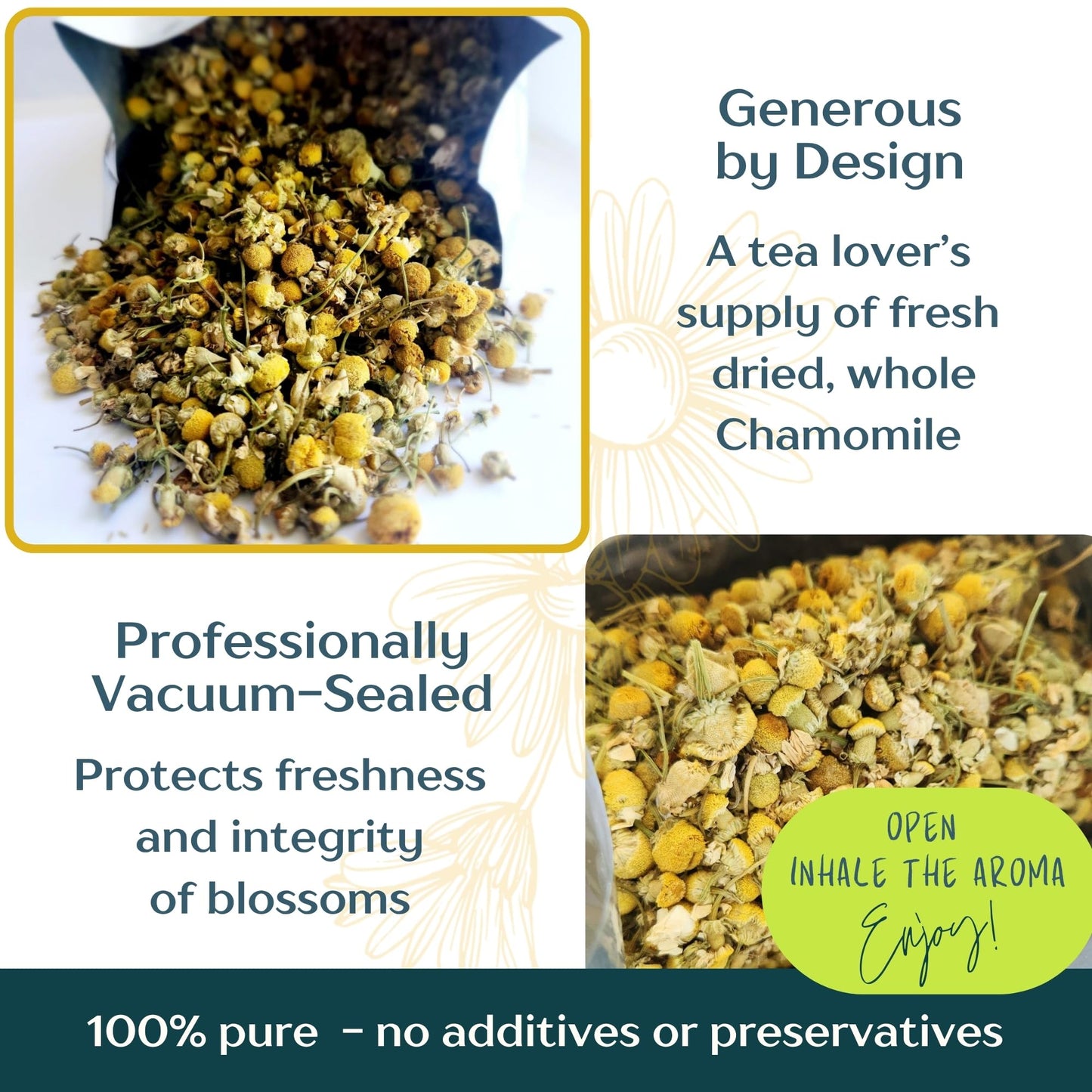 Dragonfly Herbs Organic Chamomile Tea – 250g Loose Whole Flowers, German Matricaria Chamomilla
