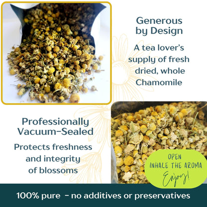 Dragonfly Herbs Organic Chamomile Tea – 250g Loose Whole Flowers, German Matricaria Chamomilla