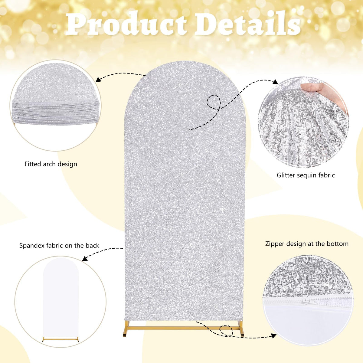 Housses d'arche à paillettes, housses de fond d'arche en élasthanne extensible pour décoration de fête, Halloween, anniversaire et cérémonie