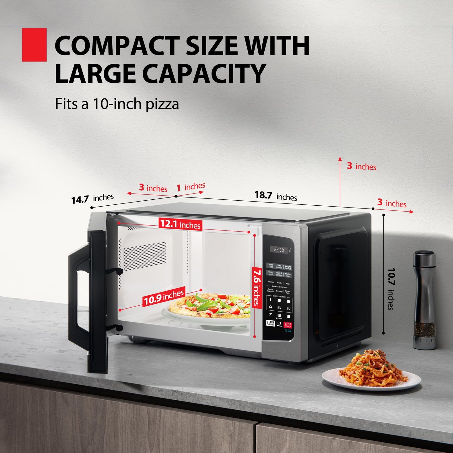 TOSHIBA ML-EM25P(SS)/CA Microwave Oven with Sound On/Off ECO Mode and LED Lighting, 0.9 Cu Ft/900W, Stainless Steel