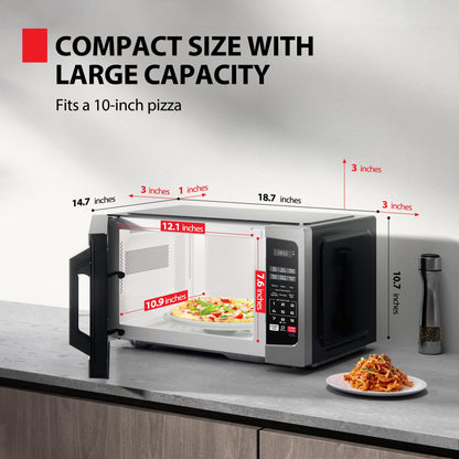 TOSHIBA ML-EM25P(SS)/CA Microwave Oven with Sound On/Off ECO Mode and LED Lighting, 0.9 Cu Ft/900W, Stainless Steel