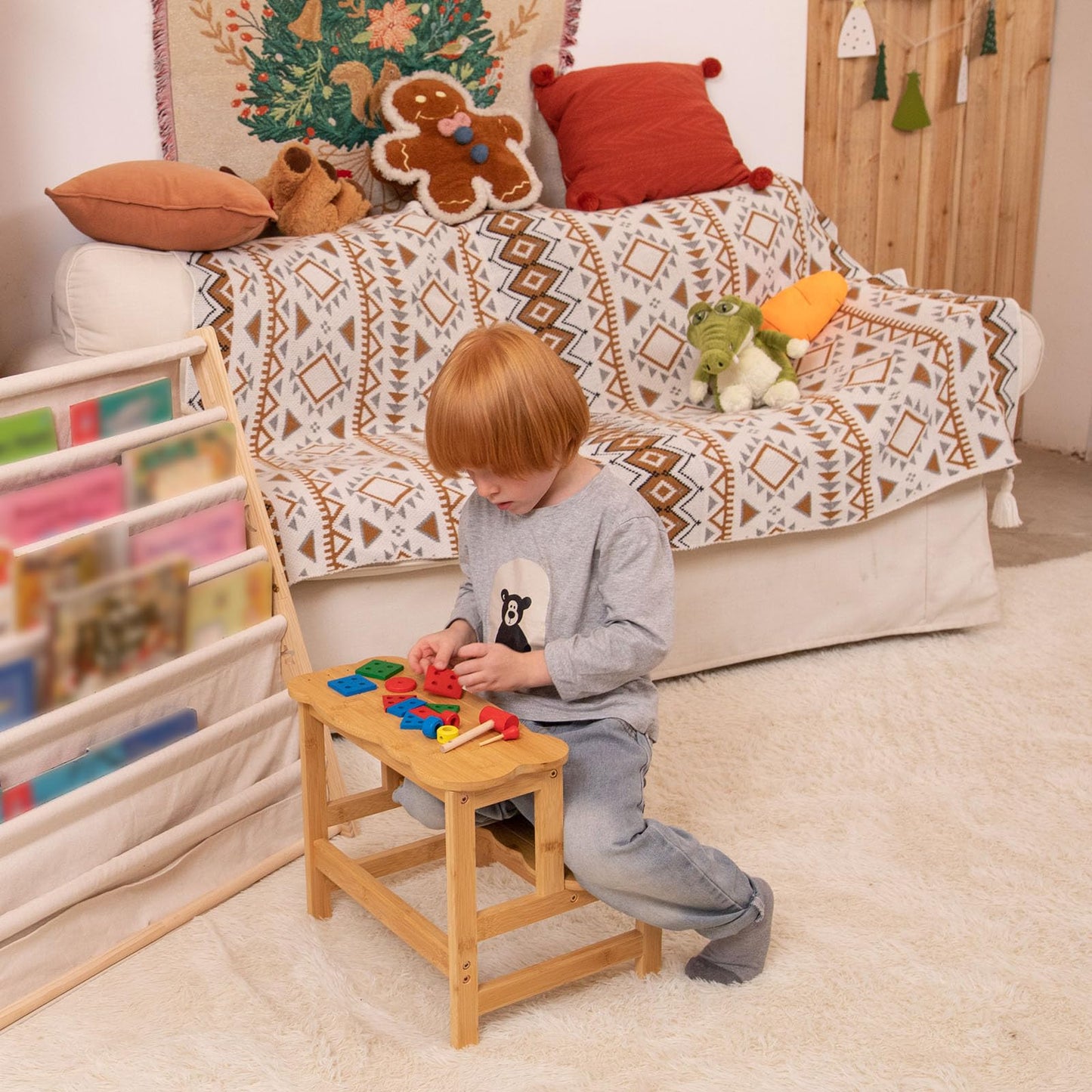 COSYLAND Bamboo Step Stool, Two Step Stools Toddler 300 lbs Capacity with Safety Non-Slip Pads, Bamboo Step Stool for Bathroom, Kitchen Dual Height Step Stools for Kids (Natural) 🍁 All In One Marketplace Canada
