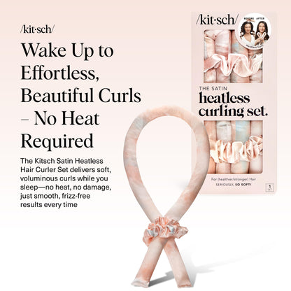 Kitsch Satin Heatless Curlers Set – Heatless Curls Overnight w/ 34" Hair Waver & 2 Satin Hair Scrunchies, Comfortable Hair Curlers to Sleep In for Frizz-Free, No Heat Damage Styling - Sunset Tie Dye