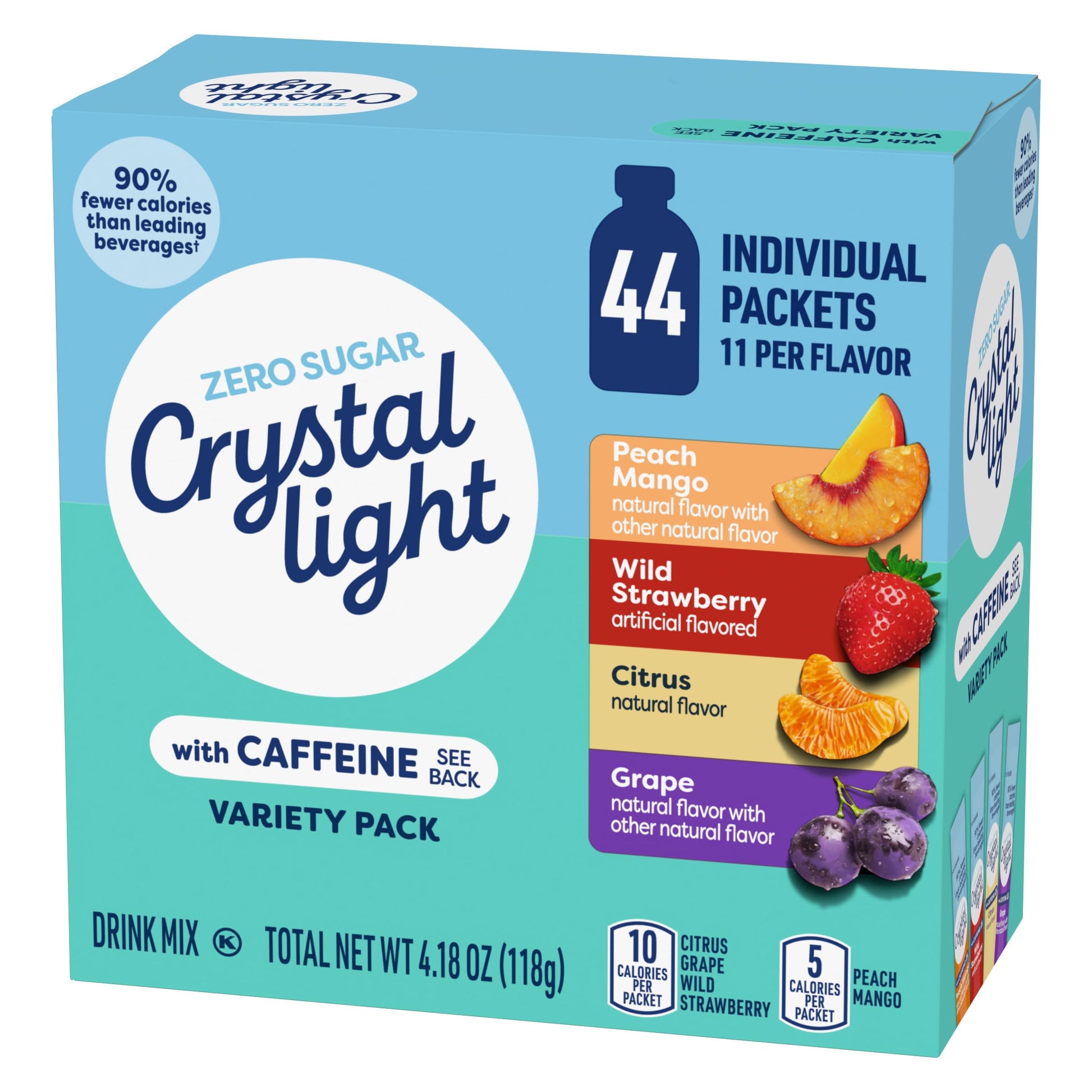 Crystal Light Energy Drink Mix Variety Pack - 44 Individual Packets (Citrus, Grape, Peach Mango, Wild Strawberry)