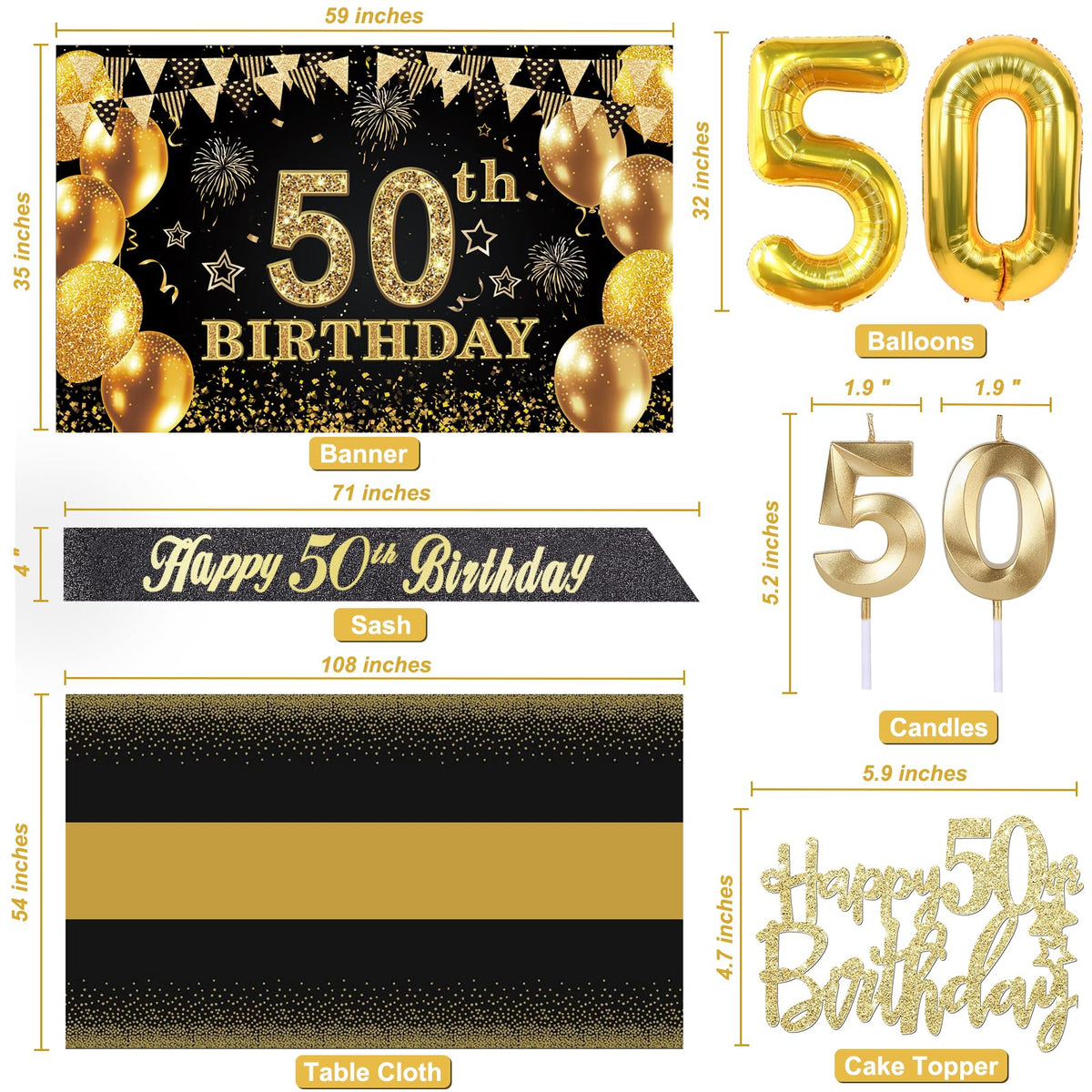YeohJoy 50th Birthday Decorations for Men Women Black Gold 🍁 All In One Marketplace Canada