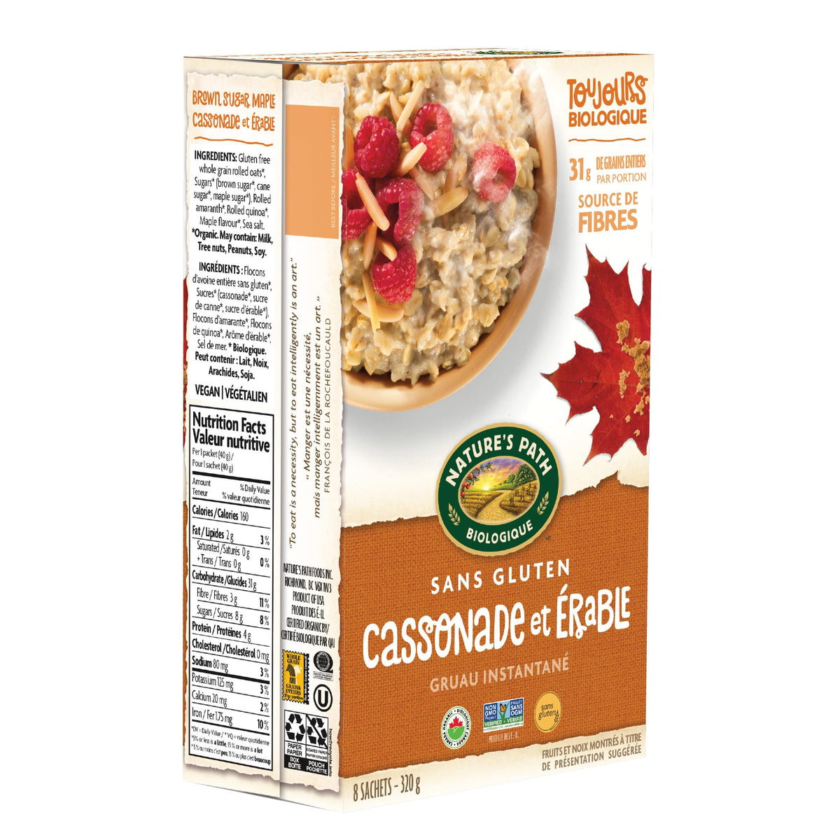 Nature's Path Organic Brown Sugar Maple Instant Oatmeal, 320 g (Pack of 6)