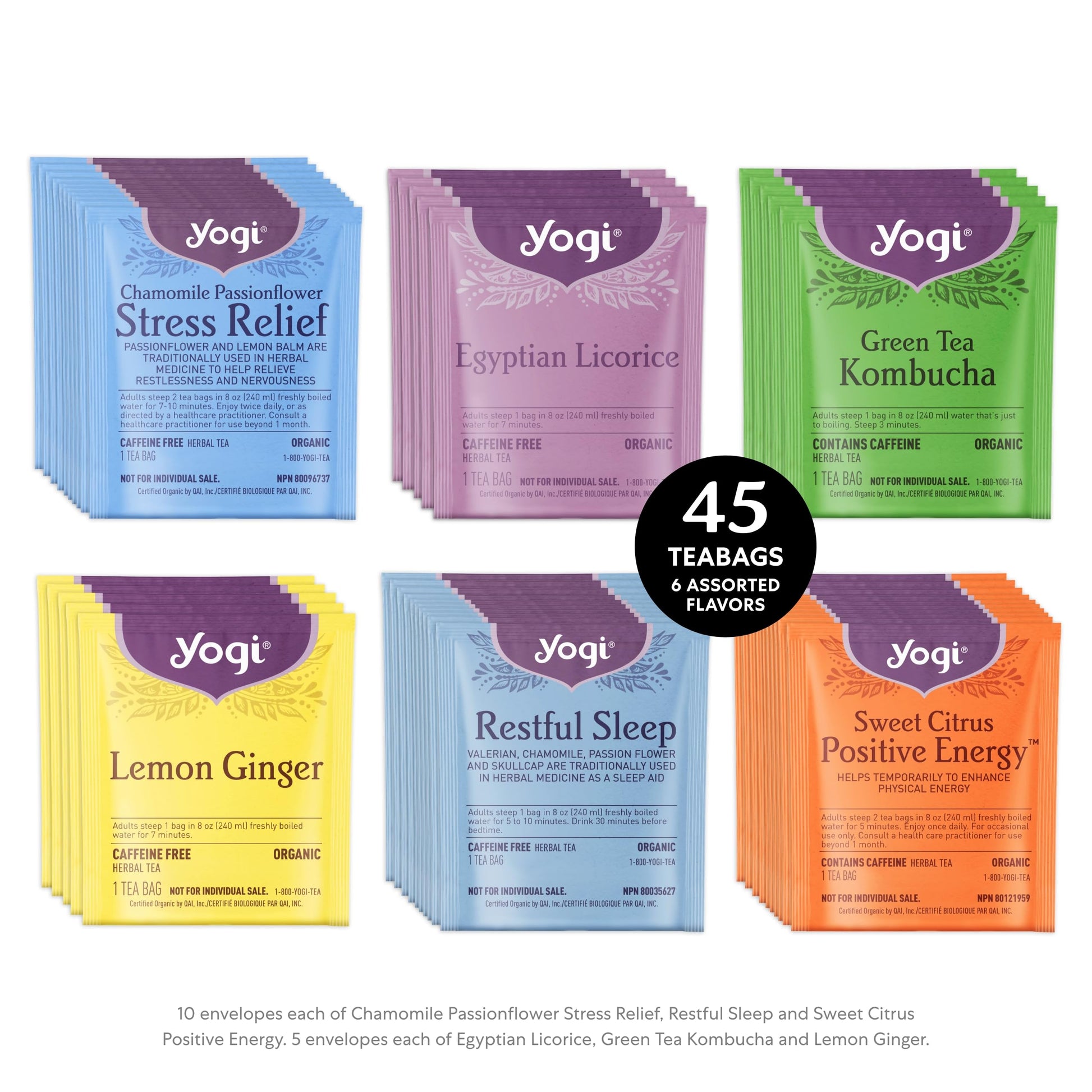 Yogi Organic Tea Collection Gift Box - 6 Wellness Blends, 45 Tea Bags