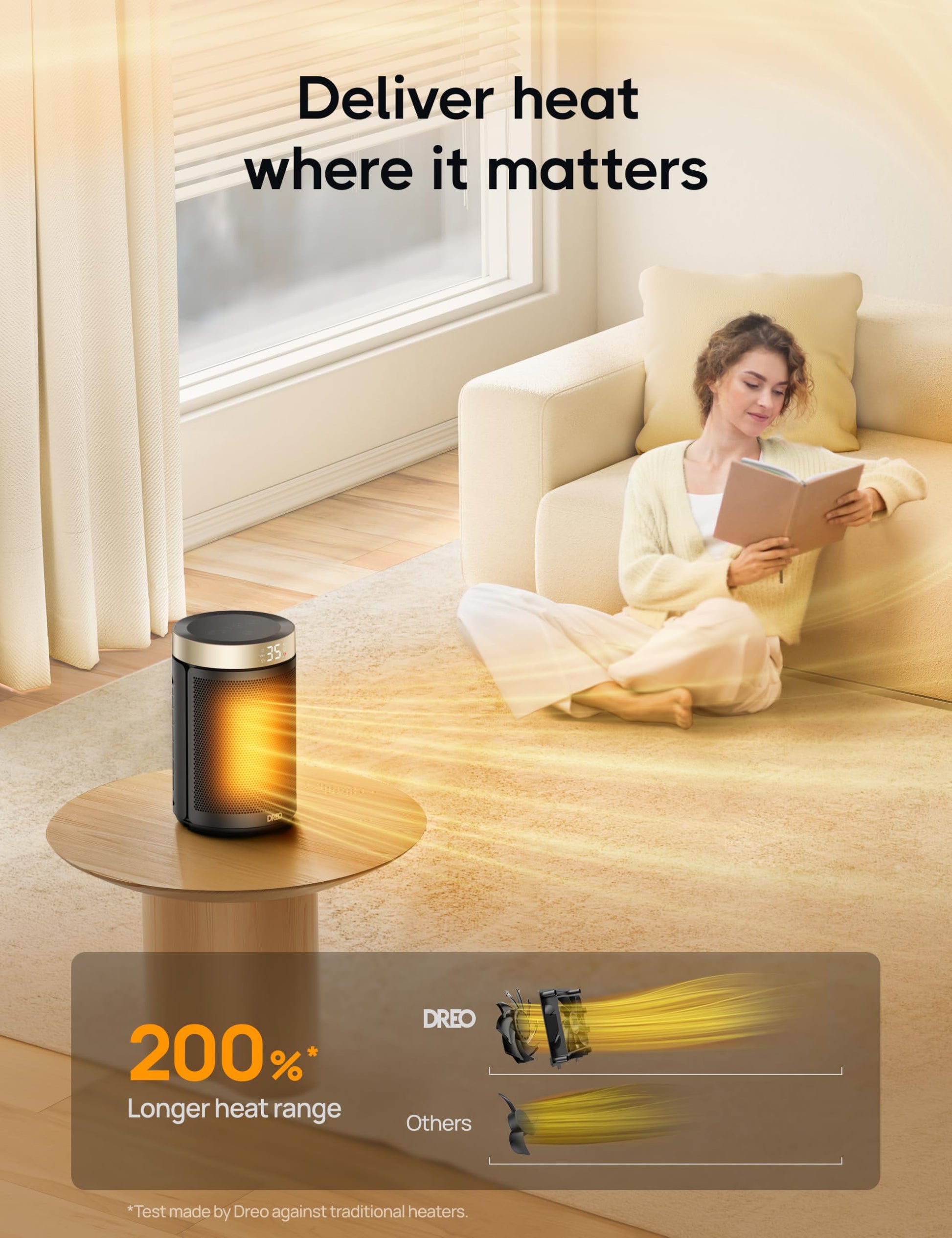 DREO Space Heater for Indoor Use, 1500W PTC Ceramic Safety Heater with Thermostat for Bedroom Home Office, Portable Electric Heaters with Remote, 3 Modes, Overheat & Tip Over Protection, 12H Timer - Available at All In One Marketplace Canada