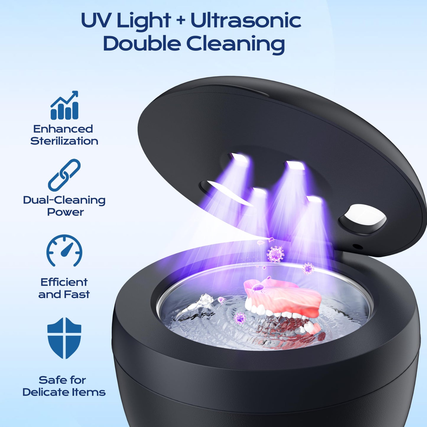 Ultrasonic Retainer Cleaner(2026 Upgraded), 45kHz Cleaning Machine for Dentures, Mouth Guards, Braces, Toothbrush & Jewelry, 200ML Denture Cleaner with 4 Modes for Denture Appliances - Available at All In One Marketplace Canada