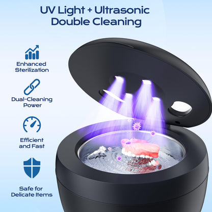 Ultrasonic Retainer Cleaner(2026 Upgraded), 45kHz Cleaning Machine for Dentures, Mouth Guards, Braces, Toothbrush & Jewelry, 200ML Denture Cleaner with 4 Modes for Denture Appliances - Available at All In One Marketplace Canada