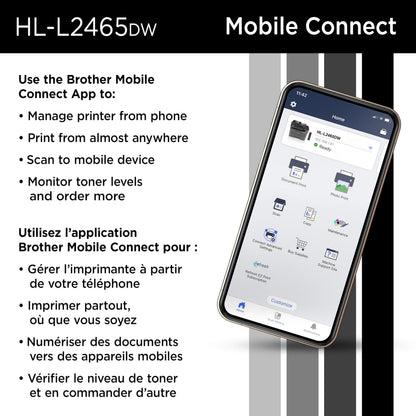 Brother HL-L2465DW Monochrome Laser Printer with Wireless Connectivity All-in-One Print, Copy and Scan Functions for Home and Office Use - Compact Design Brother