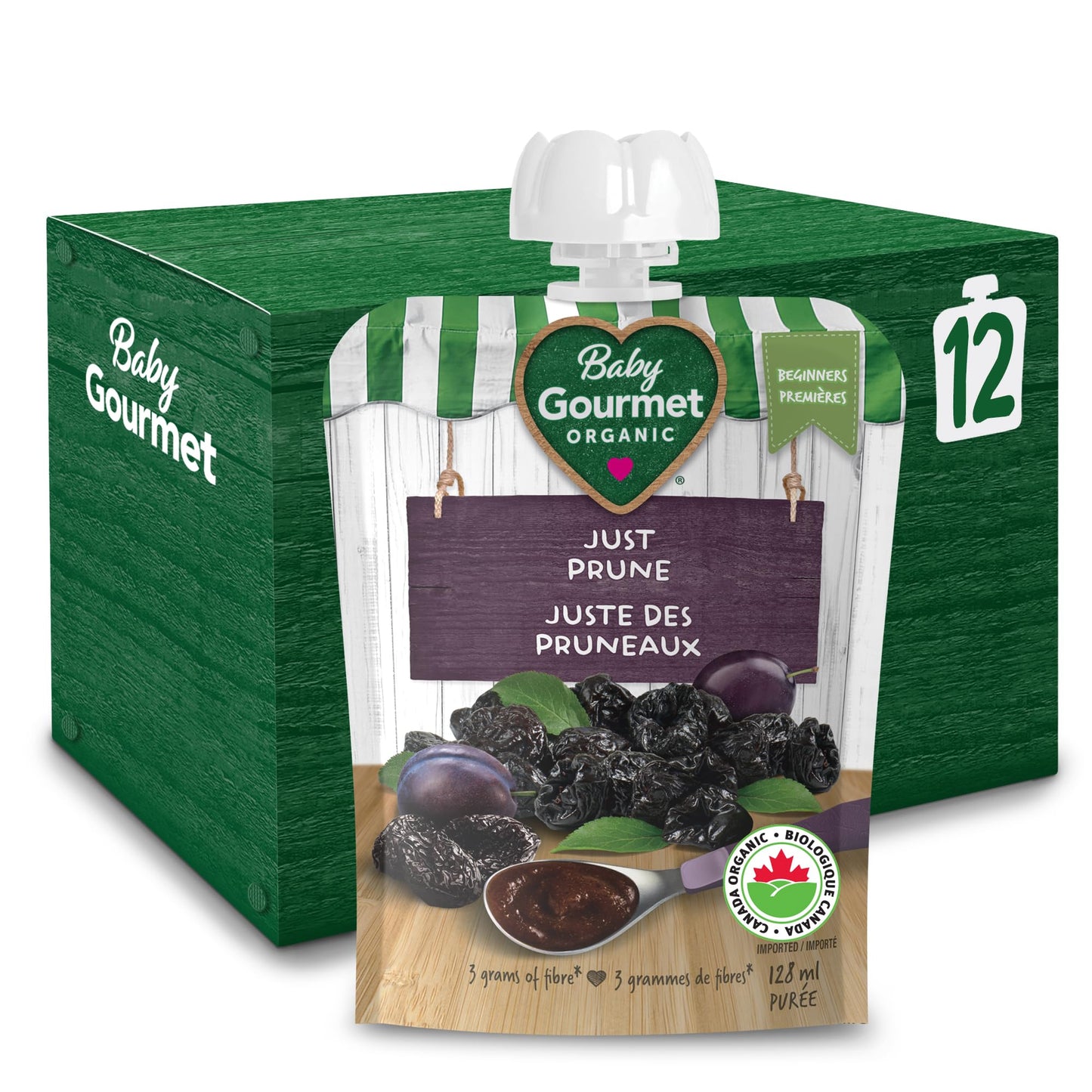 Baby Gourmet Organic Puree Baby Food Pouches - Simply Prune - No Added Sugar or Salt, Non GMO, No Fillers, Gluten Free, Kosher (128ml) 12-Pack 🍁 All In One Marketplace Canada