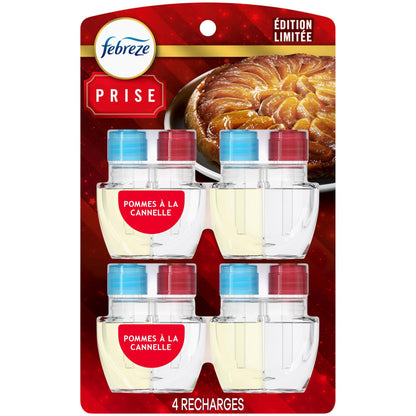 Febreze Plug In Air Freshener, Odor-Fighting Scented Oil Refill, Air Fresheners for Home and Bathroom and Kitchen, Long Lasting for Strong Odors, Baked Cinnamon Apples Scent, 4 Count