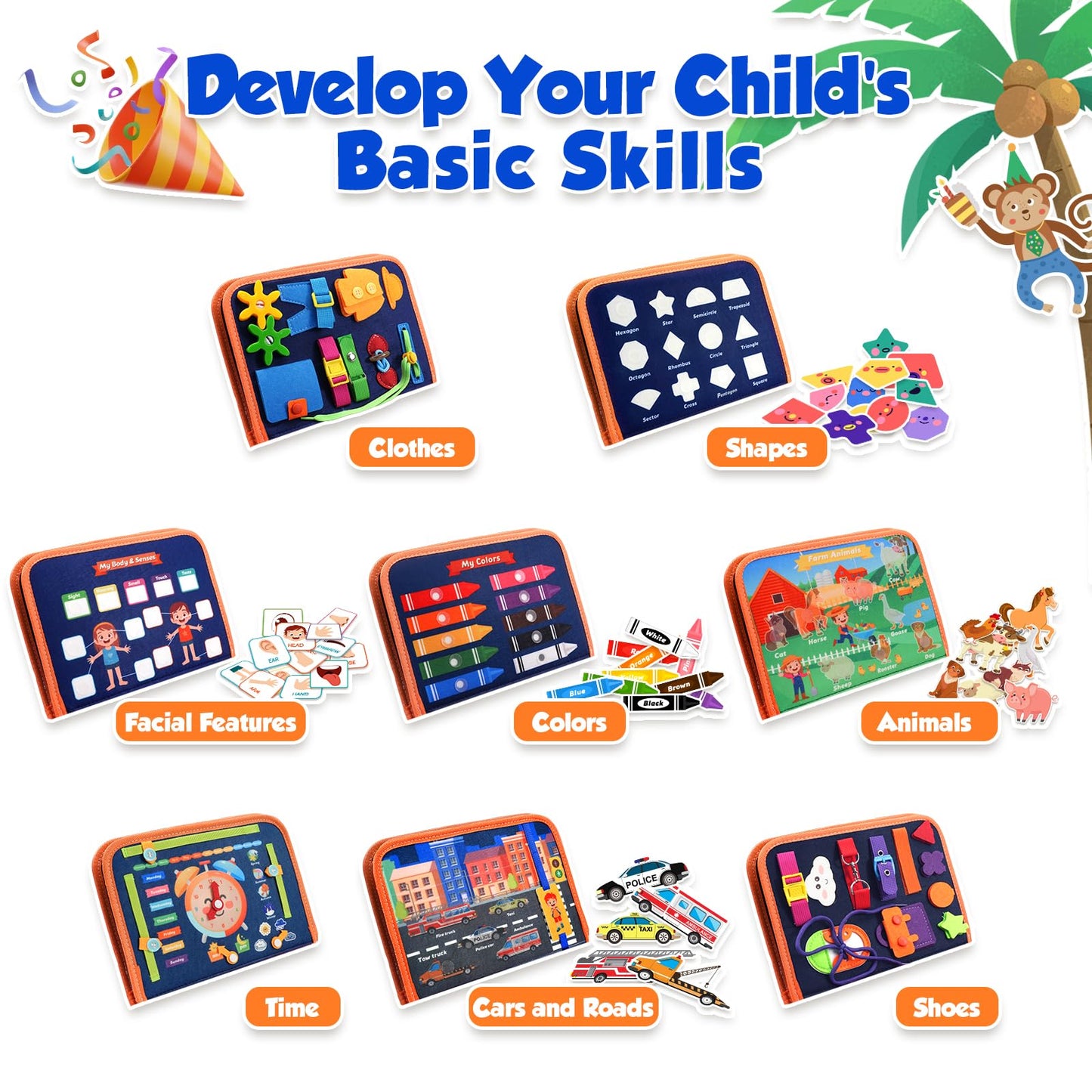 ZOOI Toddler Toys Busy Board - Montessori Toys for 1-5 Year Old Boy Girl Birthday Gifts for Kids, Sensory Toys Baby Essentials, Busy Book for Toddlers 1-5 Year Old, Airplane Activities Toys Gifts
