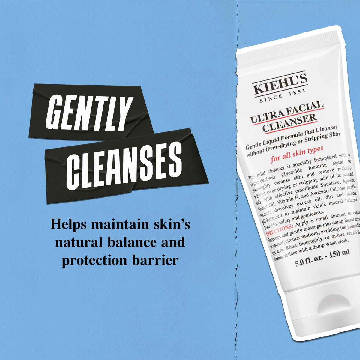 Kiehl's Ultra Facial Cleanser, Lightweight Foamy Facial Cleanser, Enriched Formula that Replenishes Skin Barrier, Gently Exfoliates and Moisturizes, Suitable for All Skin Types - 75ml