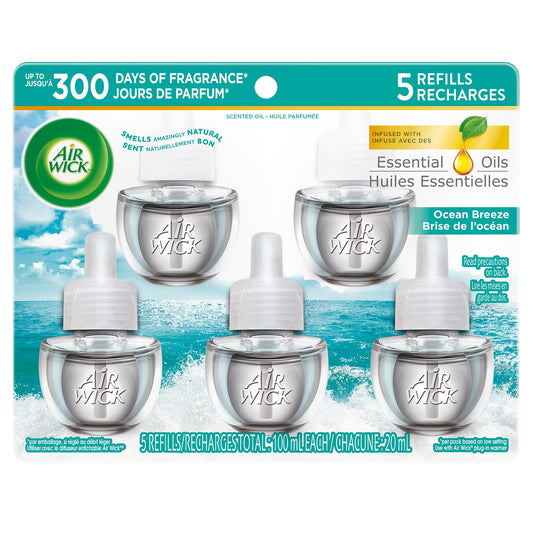 Air Wick Plug In Scented Oil Air Freshener Refills for Home – Infused with Essential Oils – 5 Count – Ocean Breeze Scent - Available at All In One Marketplace Canada