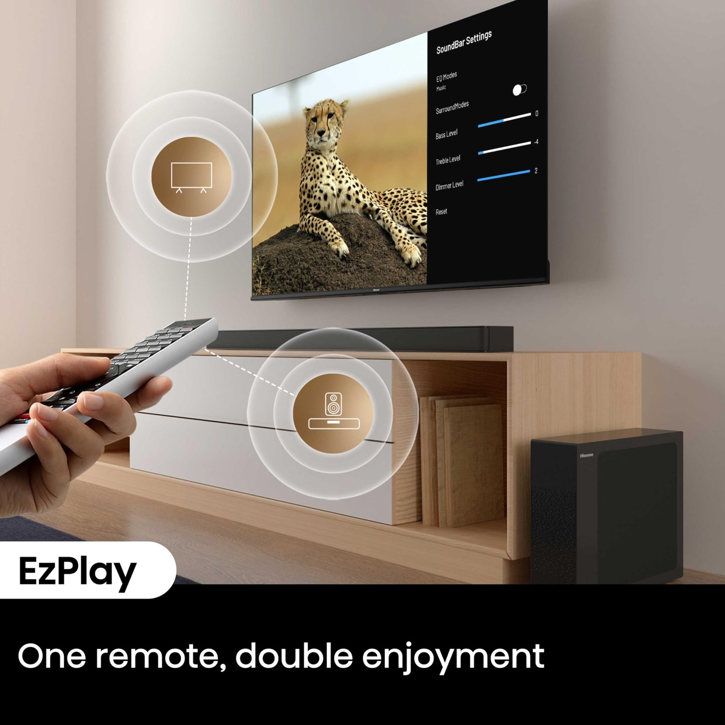 Hisense HS2100 2.1 Channel 240W Soundbar with Wireless Subwoofer, Powered by Dolby Audio, Roku TV Ready, Bluetooth 5.3/HDMI ARC/Optical/AUX/USB, 6 Tailored Sound Modes Hisense