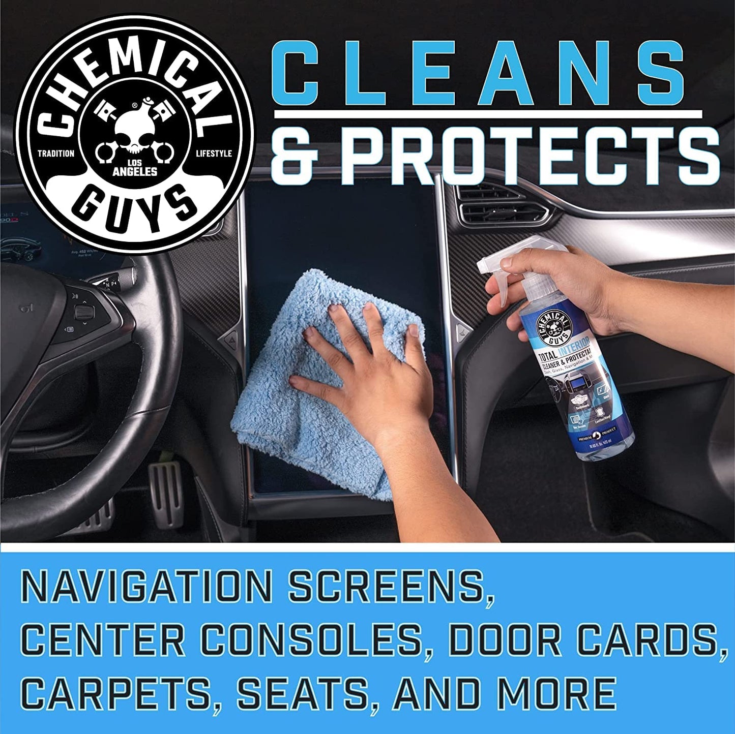 Nettoyant et protecteur intérieur complet Chemical Guys, sans danger pour les voitures, camions, VUS, motos, VR et plus, 473 ml (Paquet de 2), parfum frais
