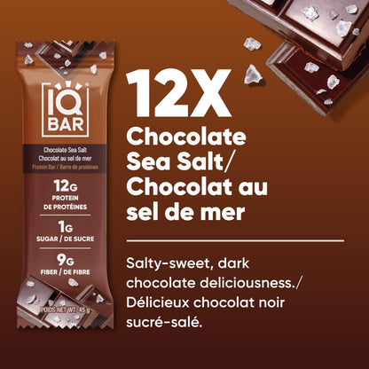 IQBAR Chocolate Sea Salt Plant Protein Bars - 12 Pack | Low Carb, Vegan, High Fiber