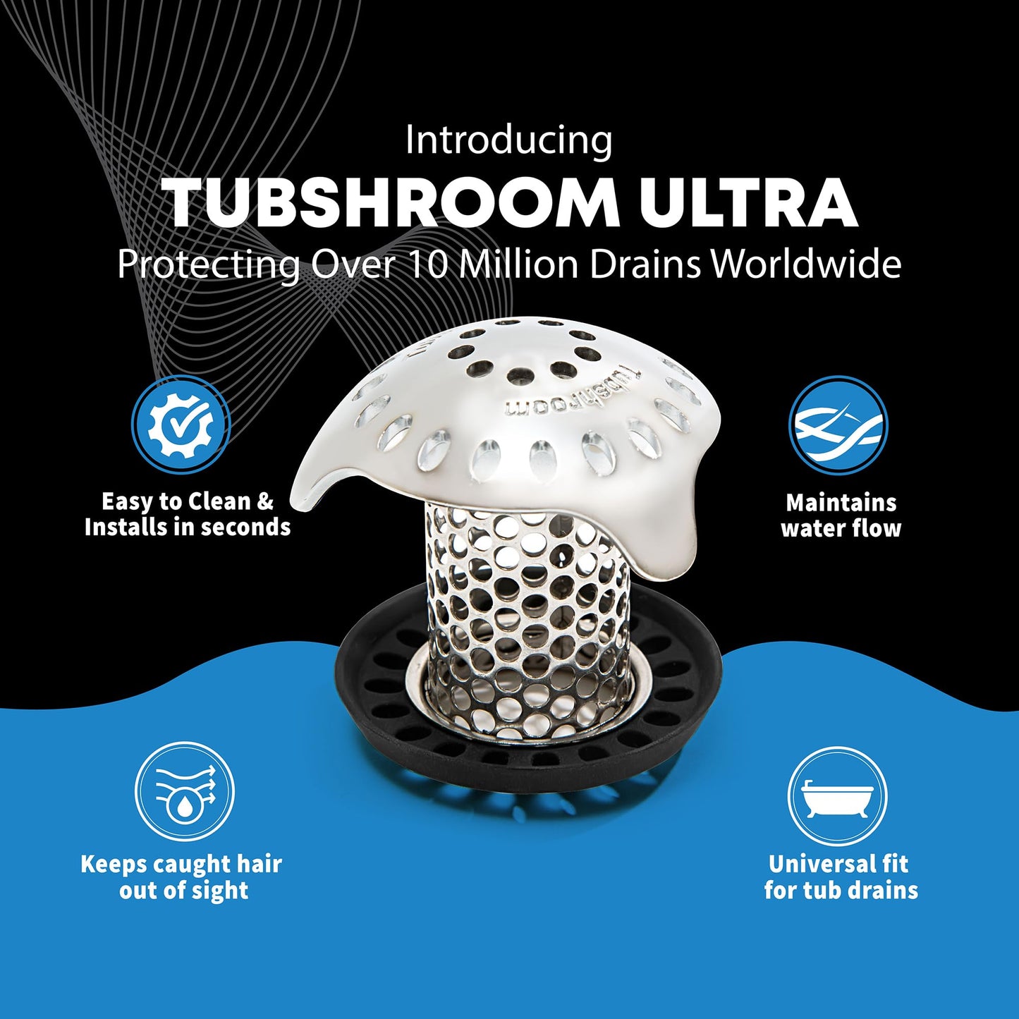 TubShroom Ultra Revolutionary Bath Tub Drain Protector Hair Catcher/Strainer/Snare Stainless Steel, 1-Pack, Silver TubShroom