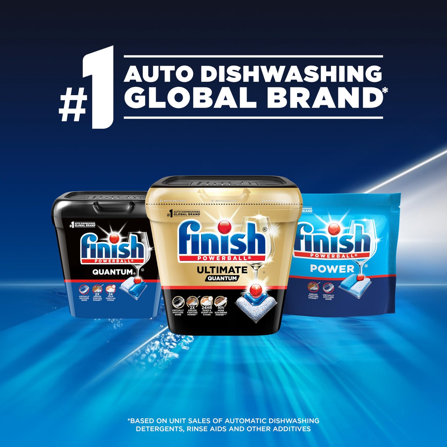 Finish® Quantum® Infinity Shine® Dishwasher Detergent Pods, 3 Chamber Formula with PowerBall, 2X Grease Fighting*, 24H Dried-On Stains, Shine Protection, No Pre-Rinse, 70 Tabs