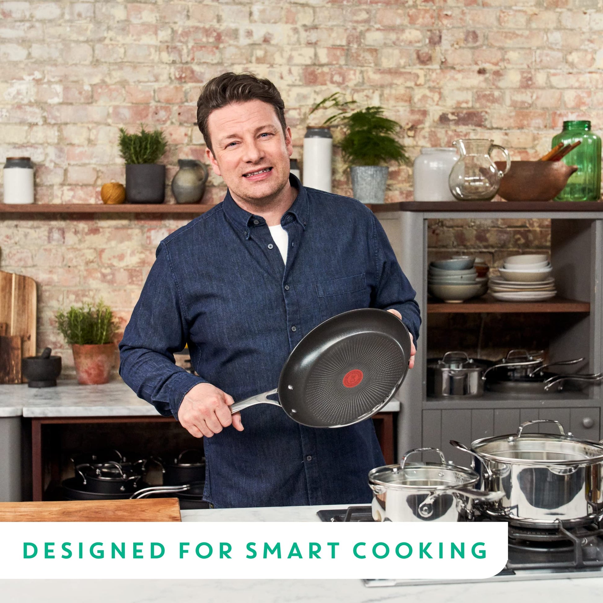 Jamie Oliver by Tefal Nonstick Coated Stainless Steel Pan 11-Inch, Induction Compatible, Oven Safe up to 500°F, Chef's Stainless Steel Skillet, Non Stick Frying Pans, Silver T-Fal