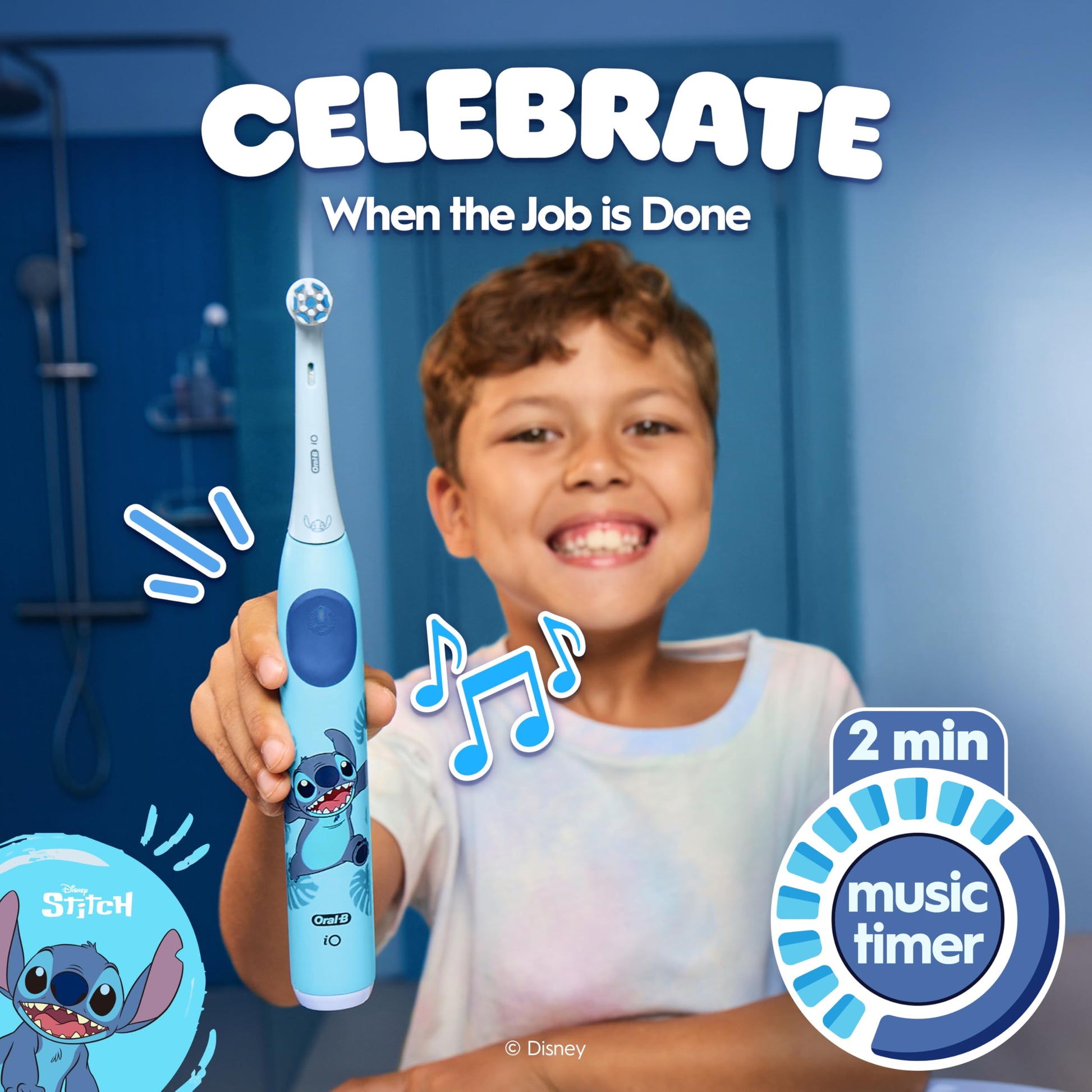 Oral-B iO Kids Rechargeable Electric Powered Toothbrush, Stitch with 1 Gentle Care Brush Head - Automatic Pressure Sensor to Protect Gums - 3 Cleaning Settings - 2 Min Music Timer - 28 Day Battery Life - Available at All In One Marketplace Canada