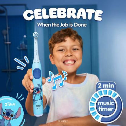 Oral-B iO Kids Rechargeable Electric Powered Toothbrush, Stitch with 1 Gentle Care Brush Head - Automatic Pressure Sensor to Protect Gums - 3 Cleaning Settings - 2 Min Music Timer - 28 Day Battery Life - Available at All In One Marketplace Canada