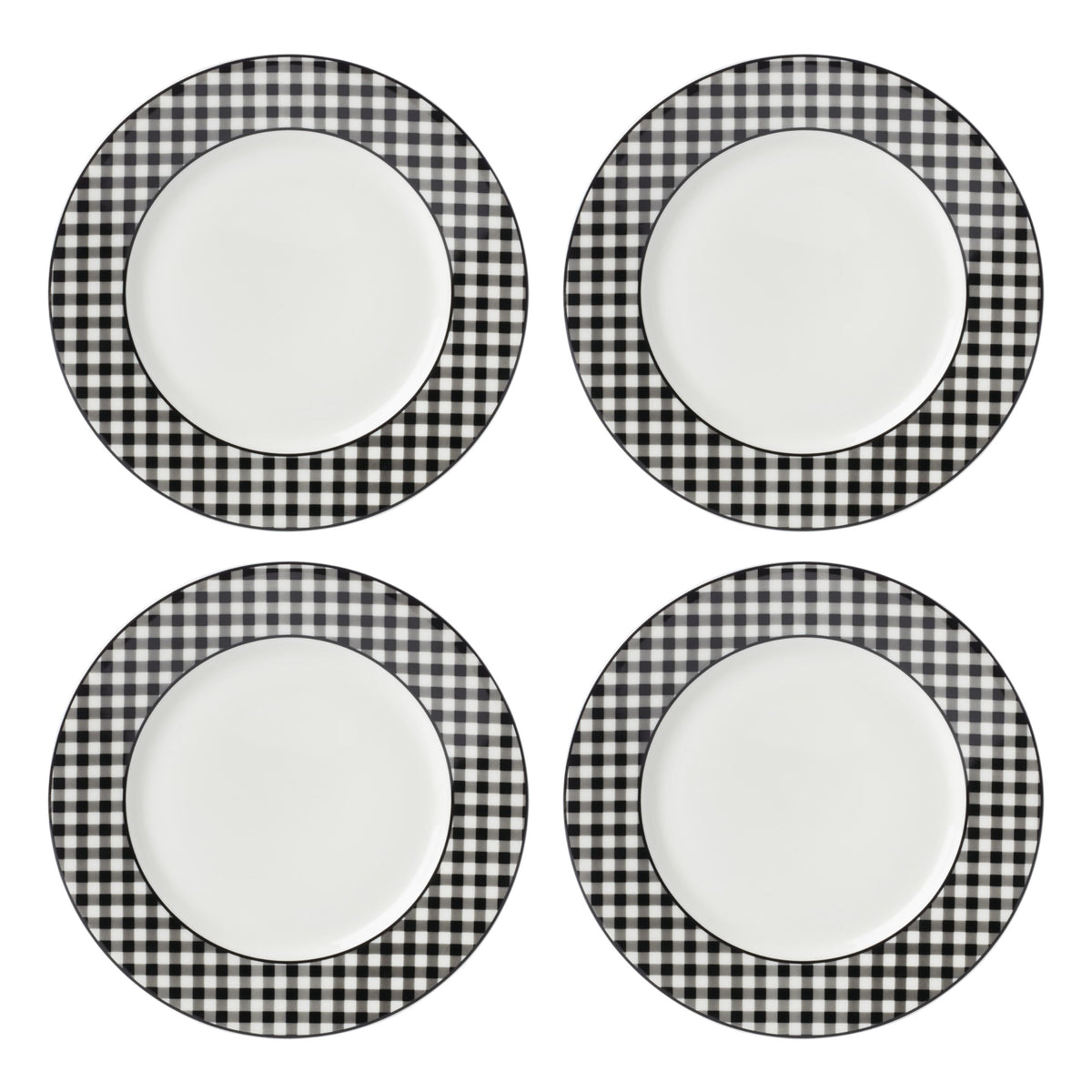Service d'assiettes de table en porcelaine Lenox Gingham noir pour Halloween, ensemble pour 4 personnes
